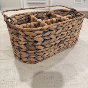 Woven Basket with Handle - Natural and Black with 6 Sturdy Compartments